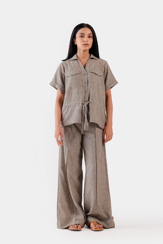 Drawstring Waist Textured Shirt - Cougar Clothing