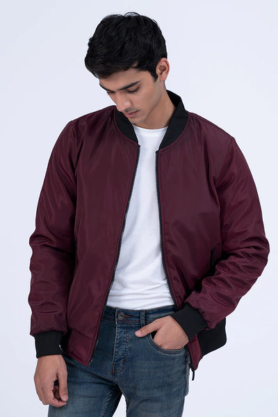 Maroon Contrast Rib Parachute Jacket