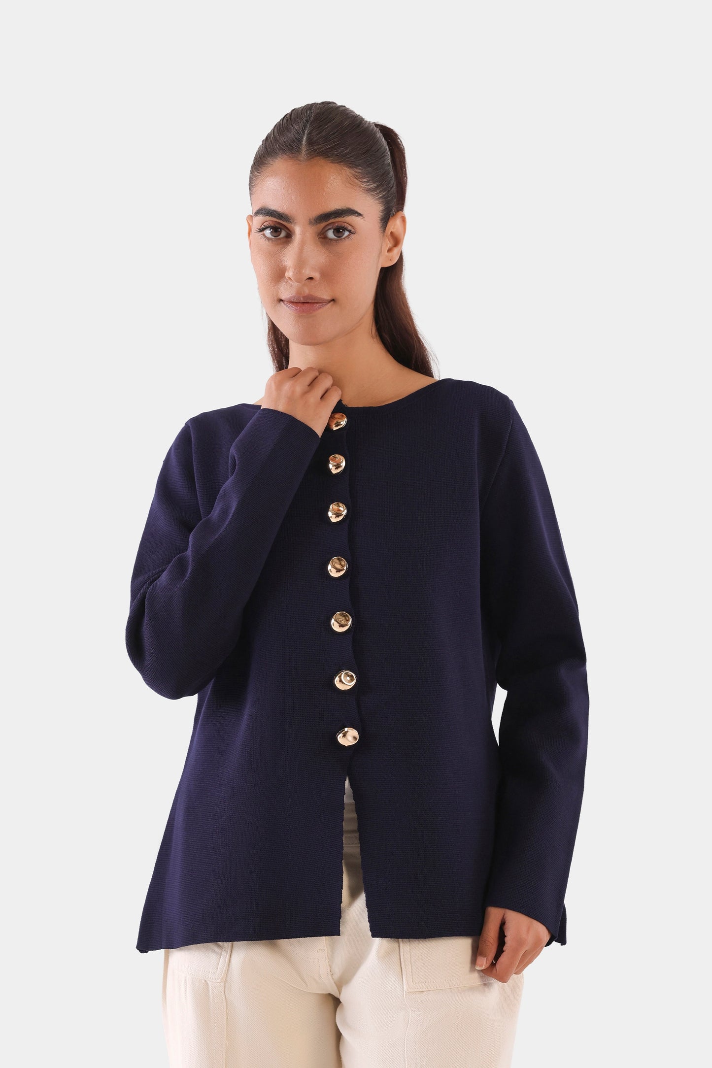 Cardigan With Golden Tone Buttons