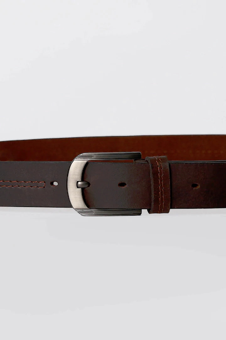 Middle Stitch Coffee Leather Belt
