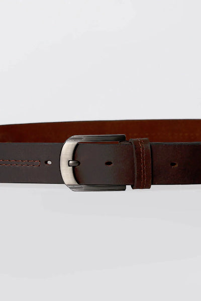 Middle Stitch Coffee Leather Belt