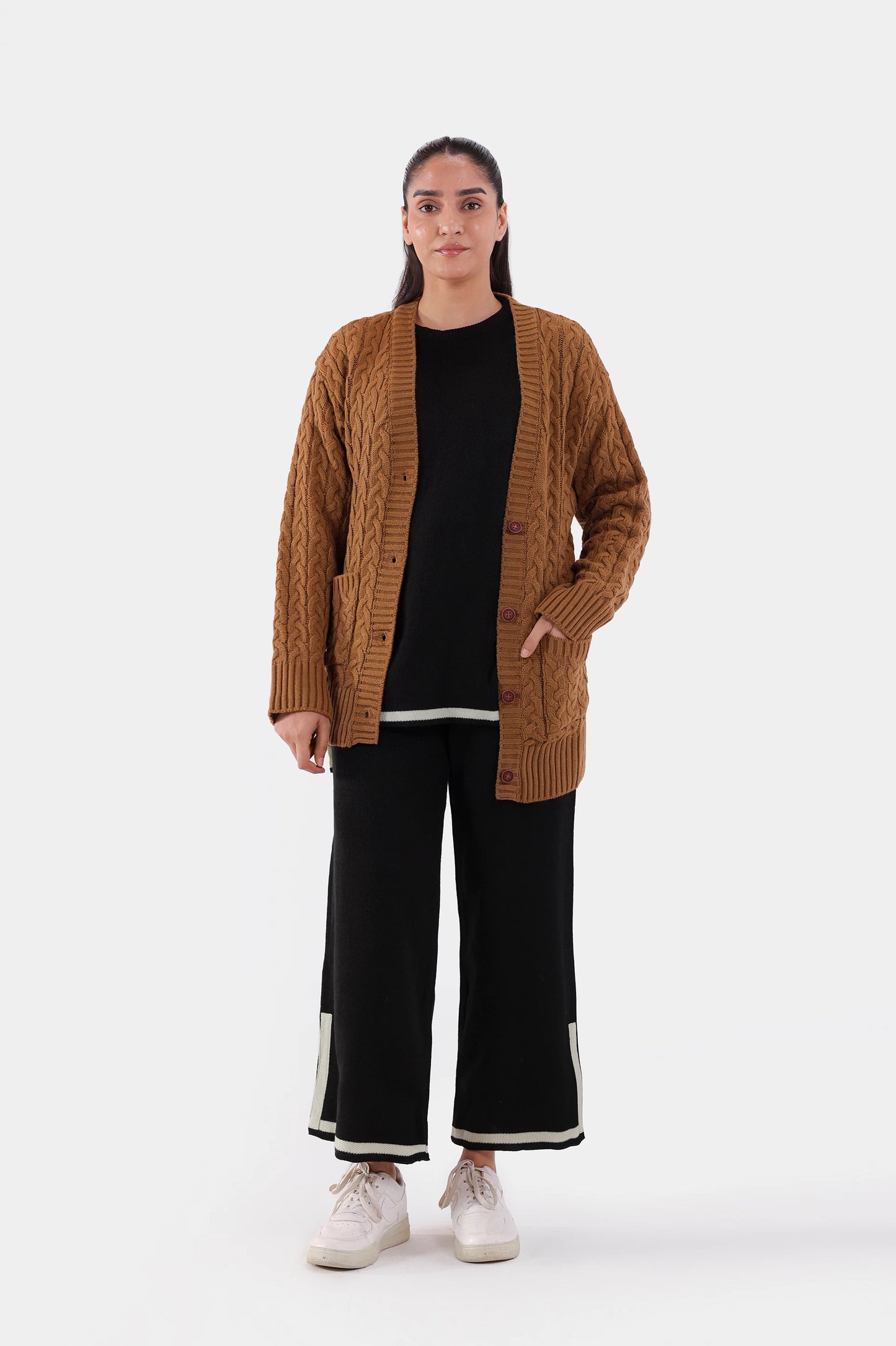 Cable Knit Patch Pockets Cardigan - Cougar Clothing
