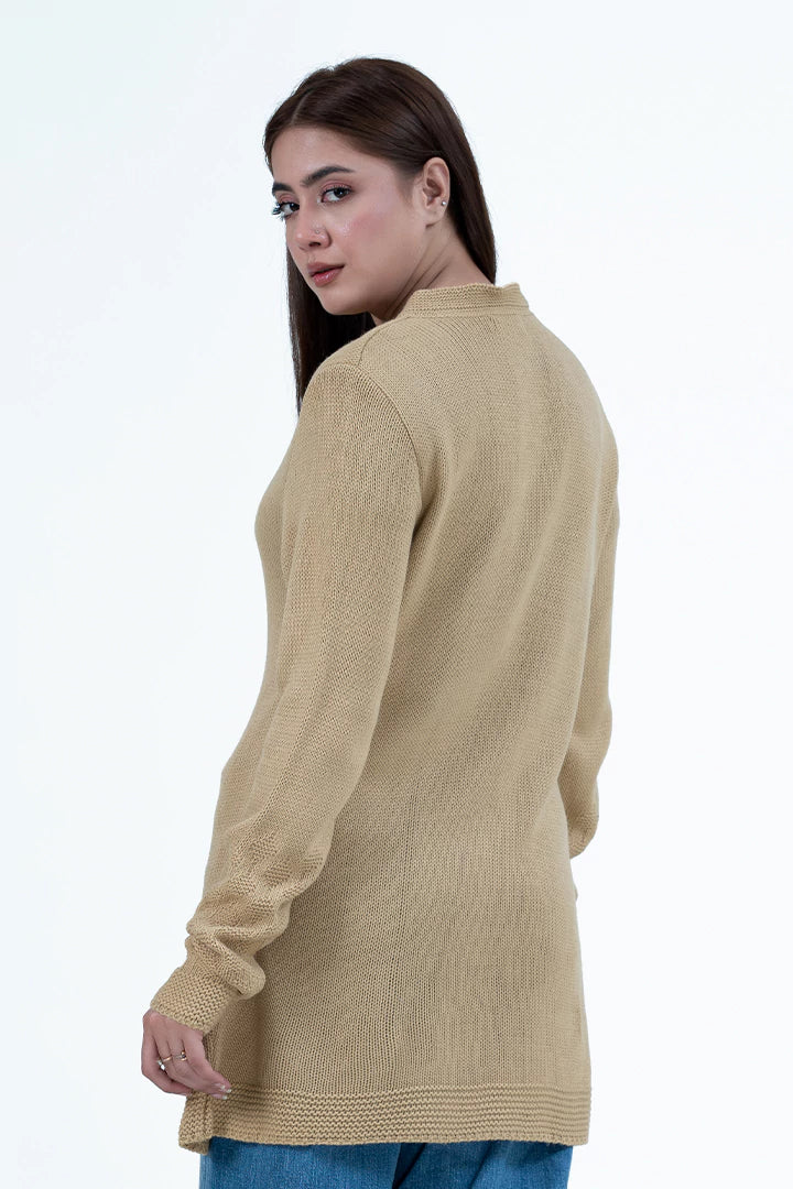 Wheat Yellow Round Neck Cardigan Sweater