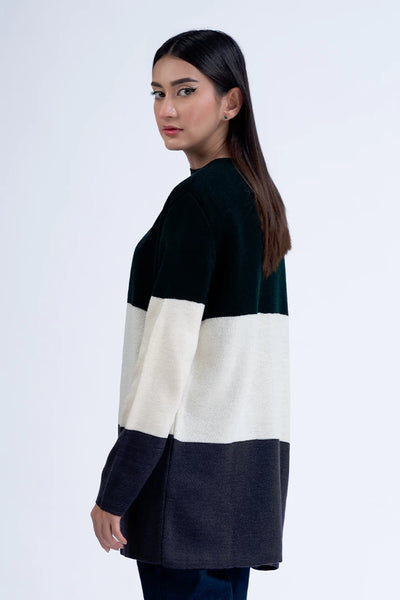 Round Neck Tri-Color Cardigan