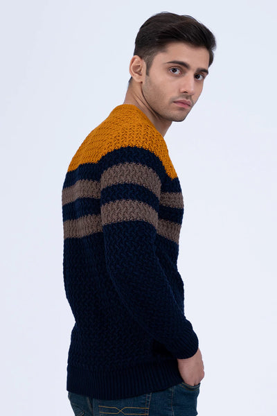 Navy Color Block Jacquard Sweater