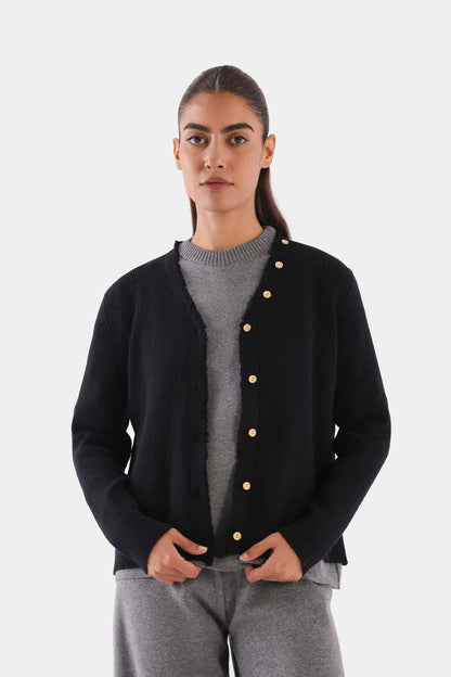 Frayed Placket Cardigan