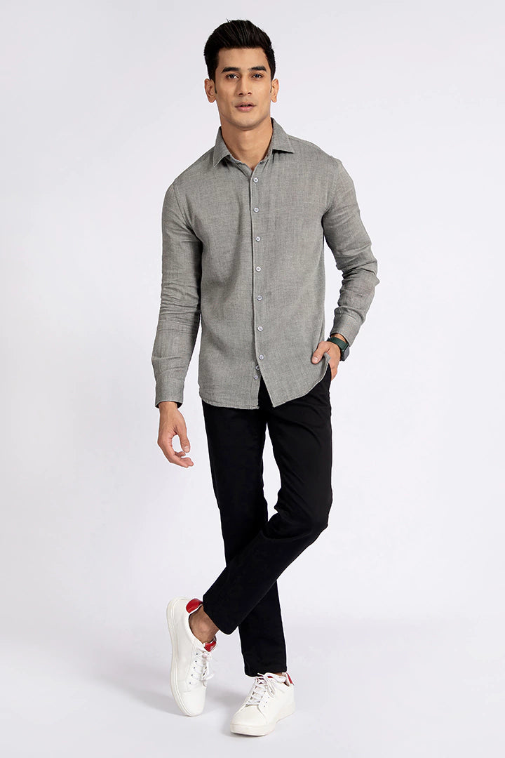 Grey Textured Regular Fit Casual Shirt