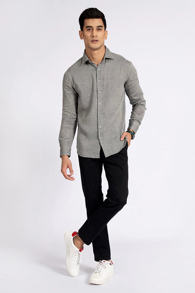 Grey Textured Regular Fit Casual Shirt