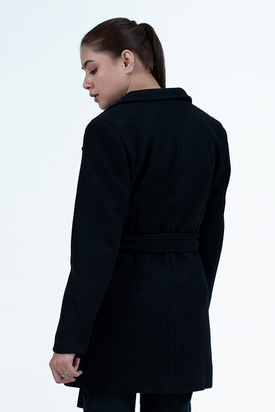 Belted Black Tweed Coat