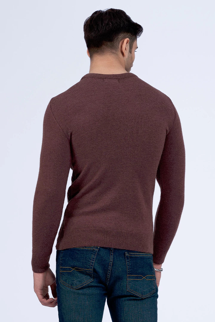 Brown Textured Knitted Jacquard Sweater