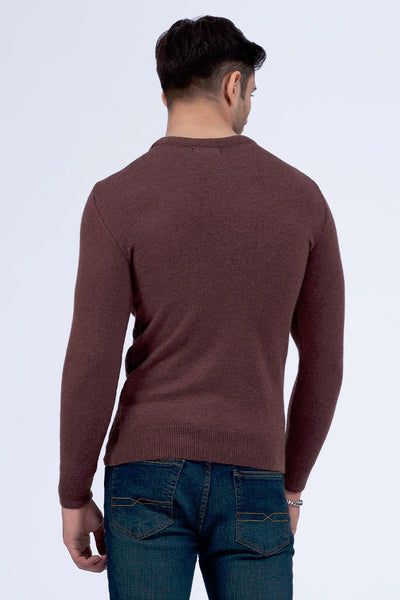 Brown Textured Knitted Jacquard Sweater