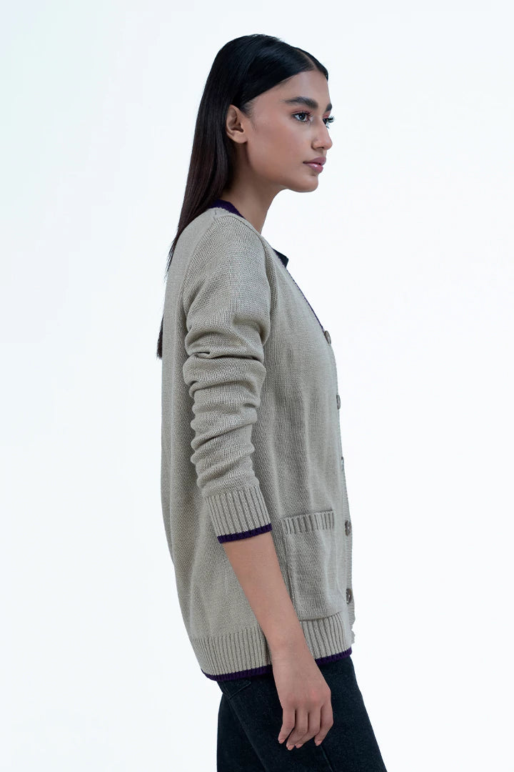 Contrast V-Neck Button Down Cardigan