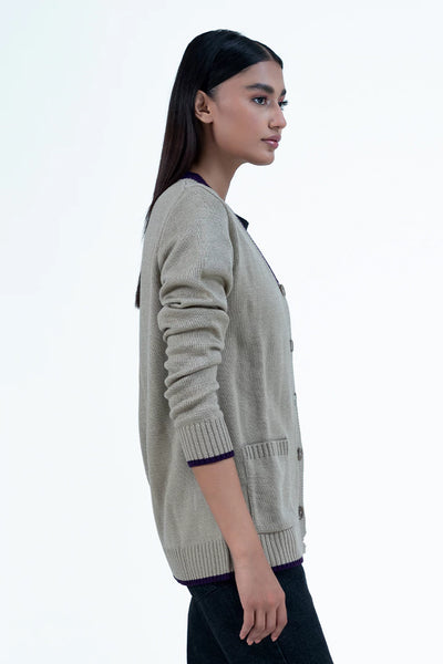 Contrast V-Neck Button Down Cardigan