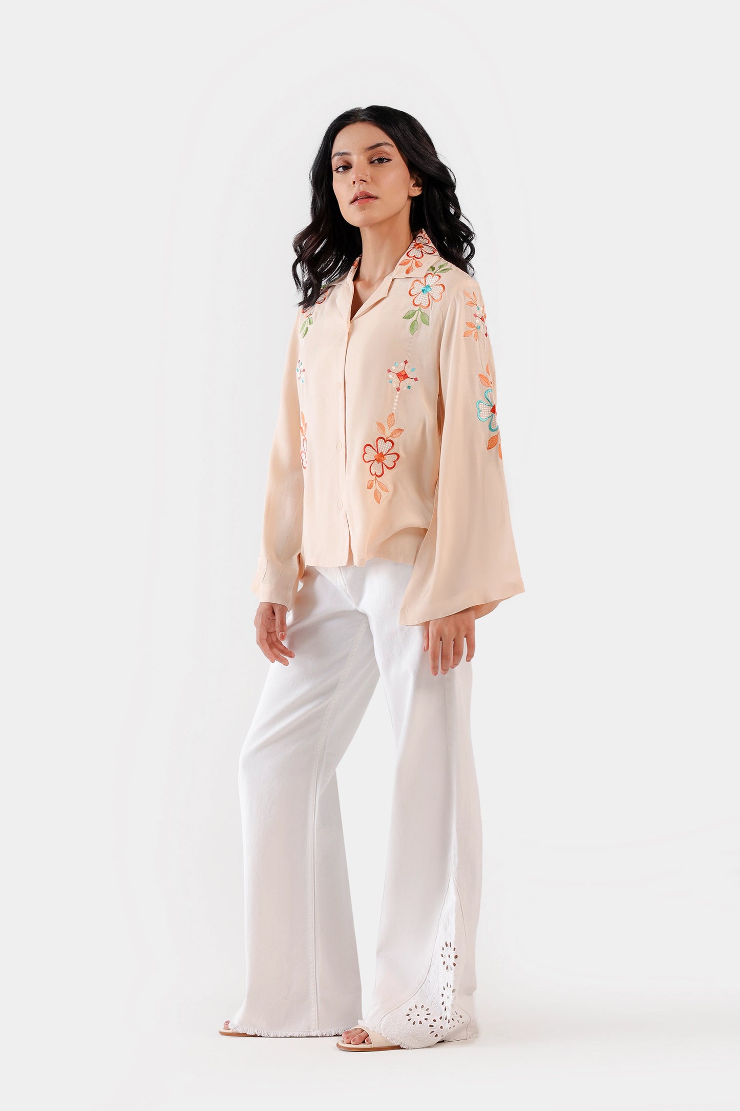 Raw Silk Embroidered Button Down - Cougar Clothing