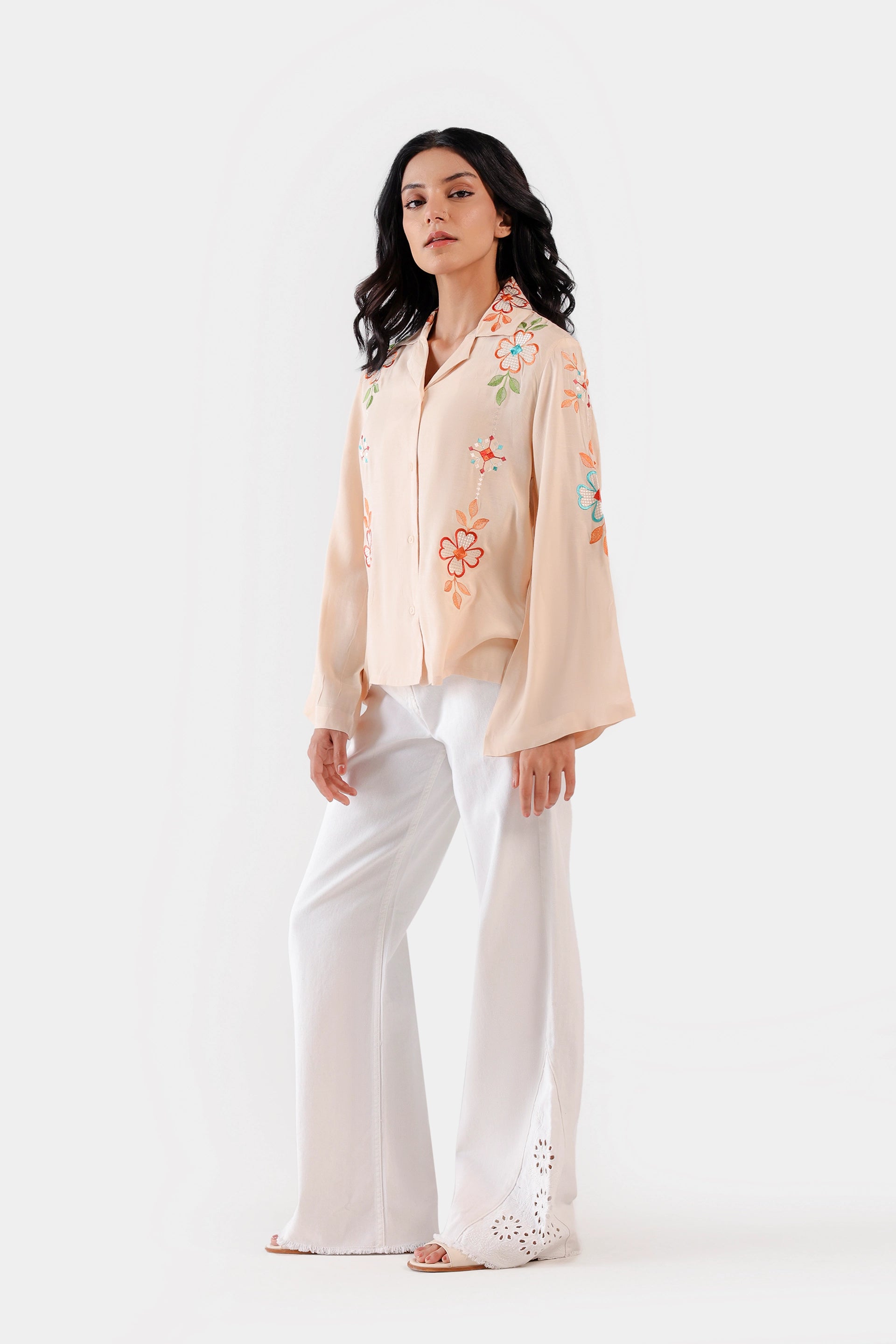 Raw Silk Embroidered Button Down - Cougar Clothing