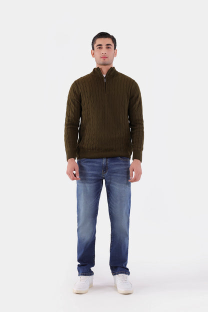 Quarter Zip Cable Knit Sweater - Cougar Clothing