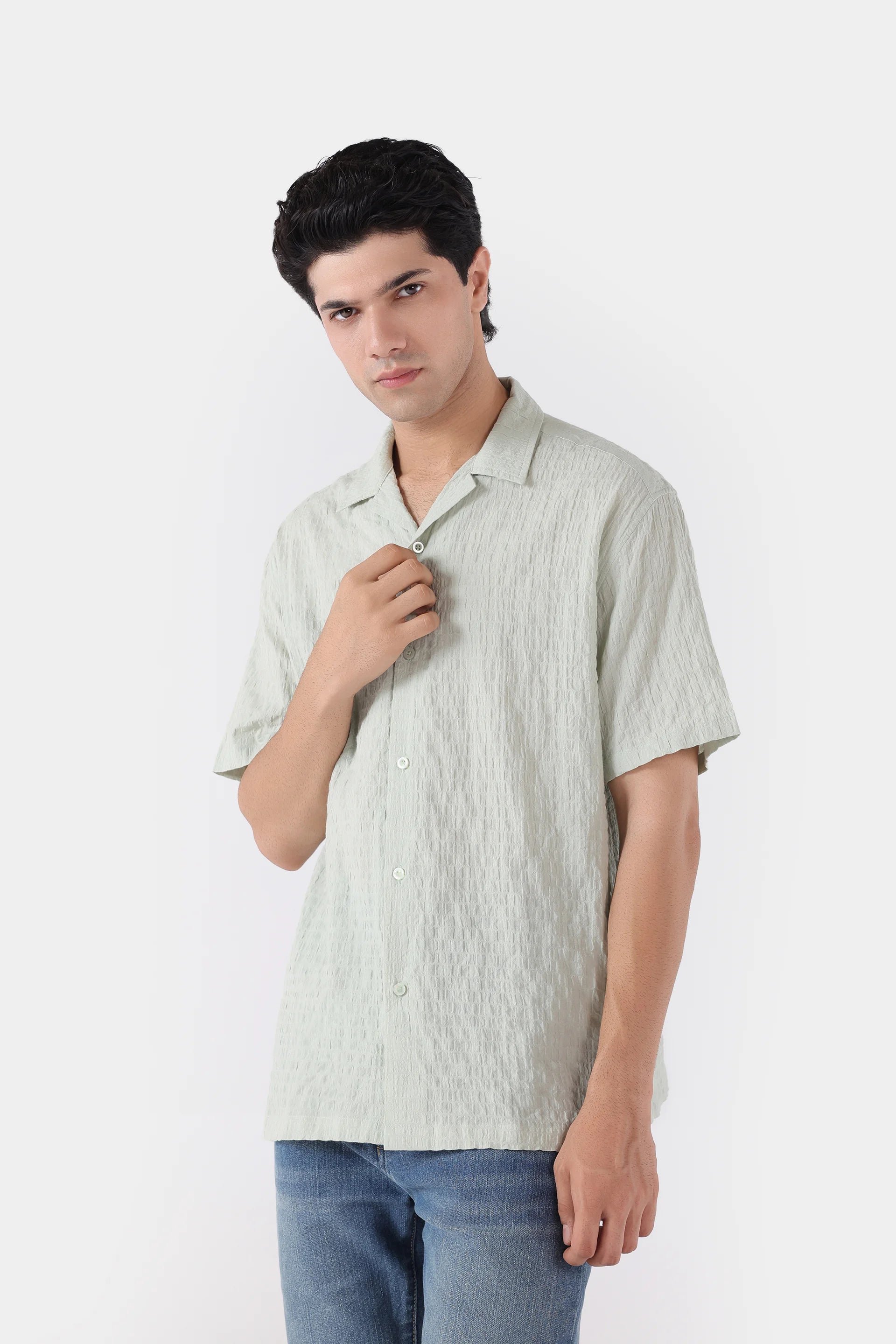 Relaxed Fit Seersucker Shirt - Cougar Clothing
