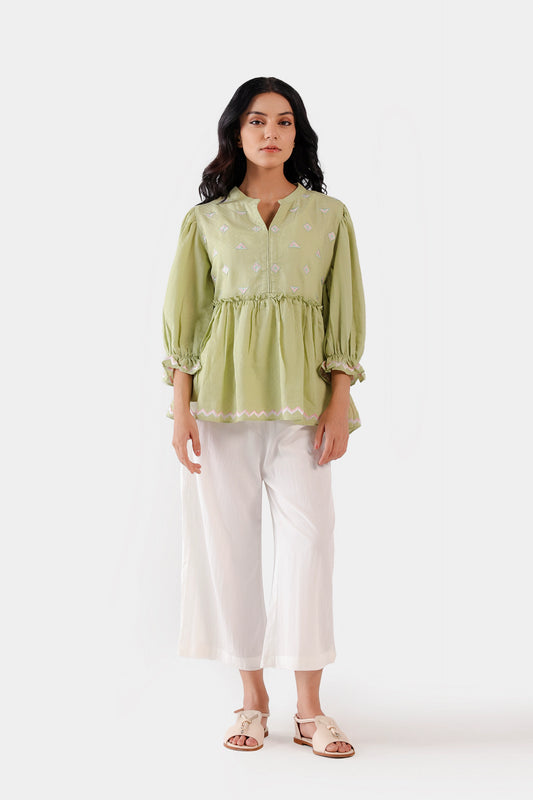 Self Jacquard Peplum Top - Cougar Clothing