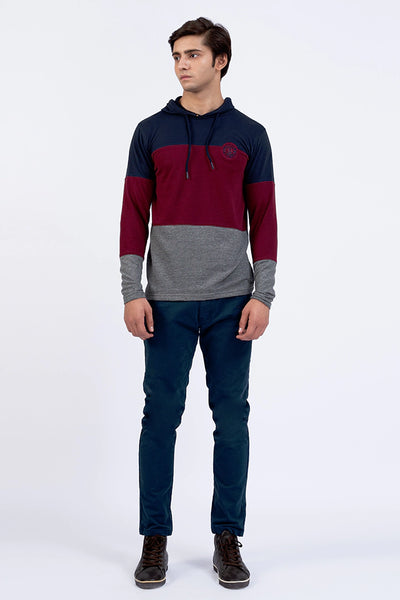 Navy Color Block Hooded T-Shirt