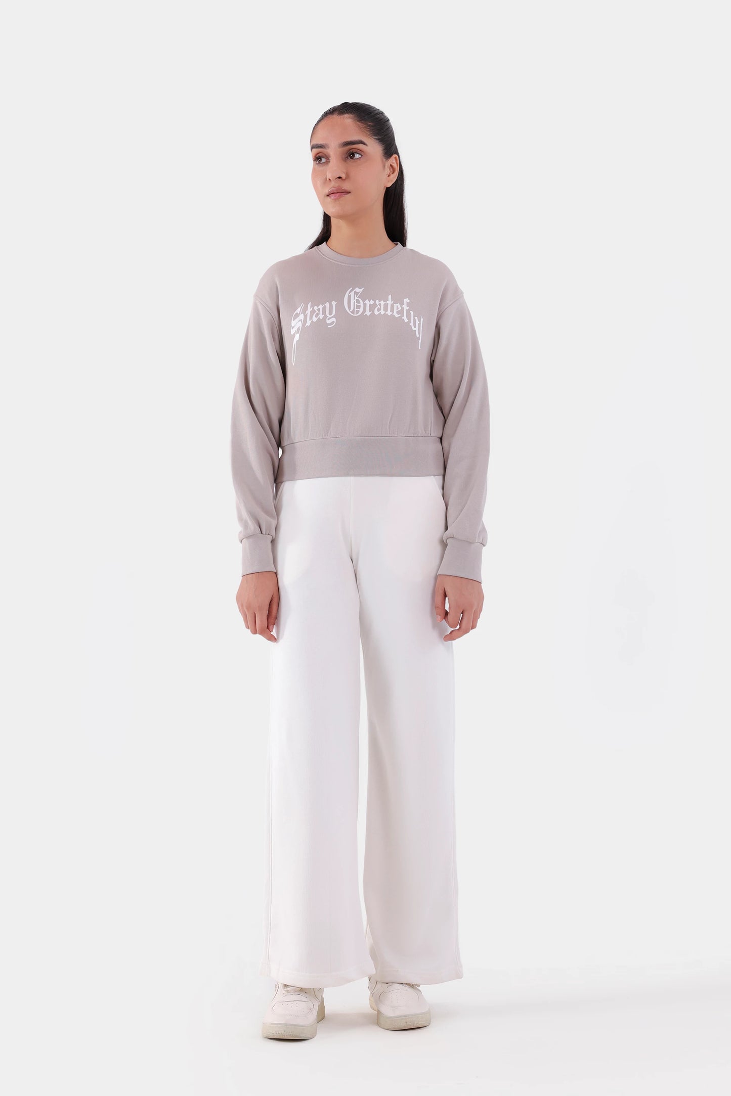 Cropped Text Print Sweatshirt - Cougar Clothing