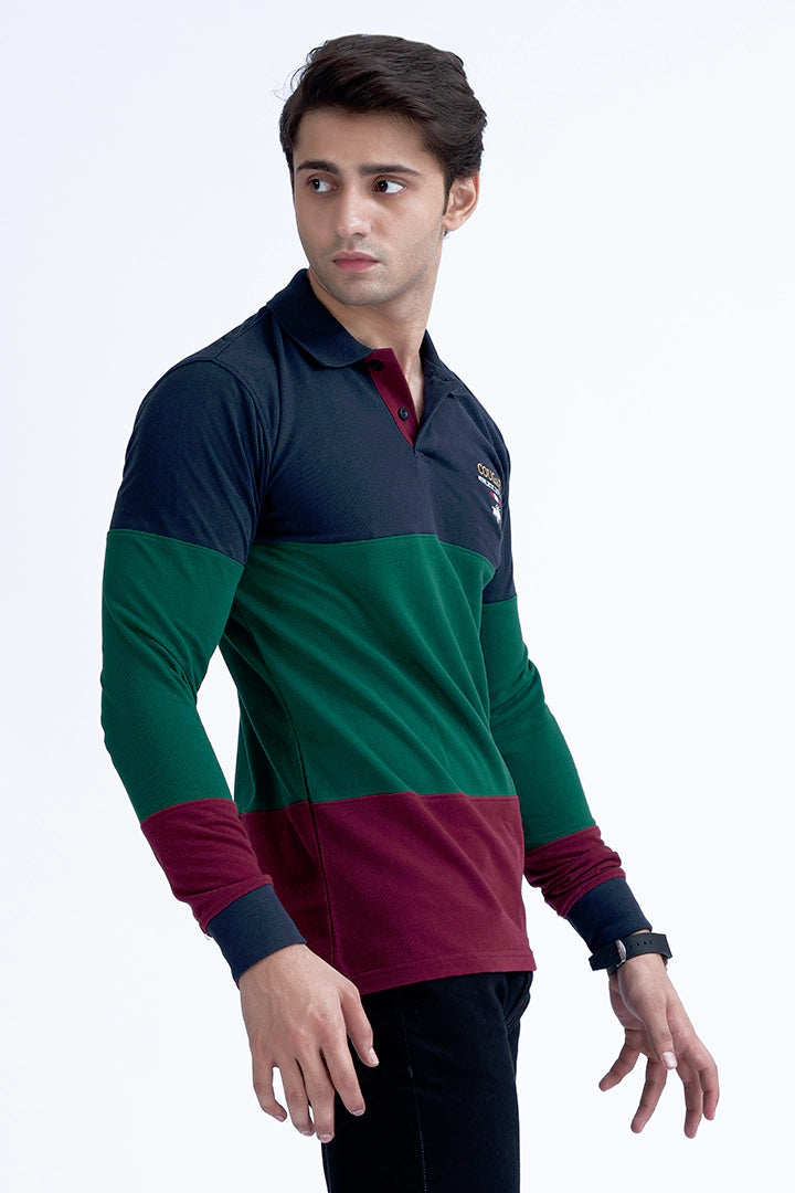 Color Block Full Sleeve Embroidered Polo