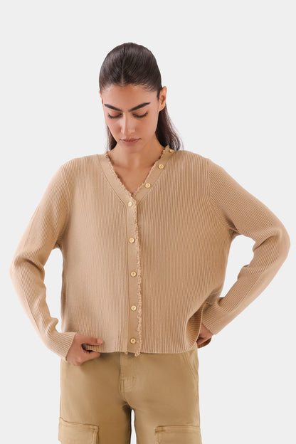 Frayed Placket Cardigan