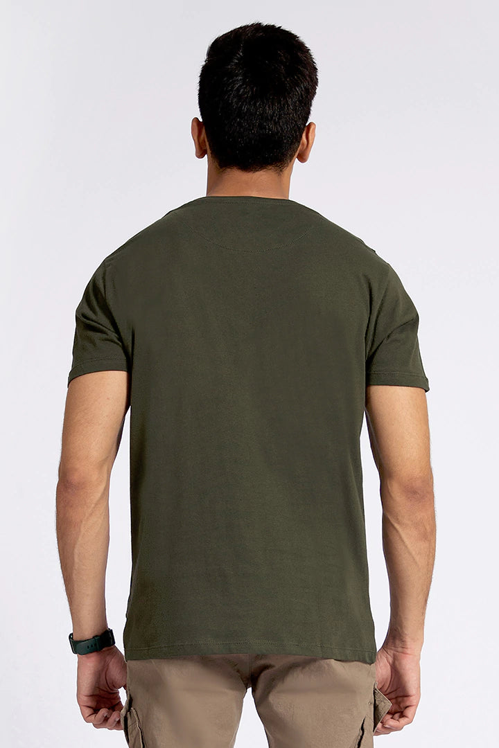 Contrast Diagonal Striped Olive T-Shirt