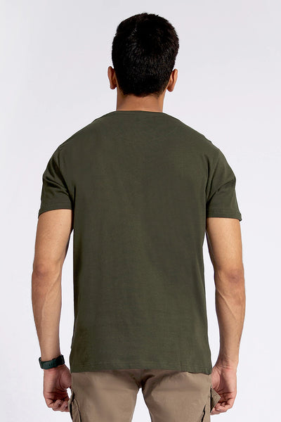 Contrast Diagonal Striped Olive T-Shirt