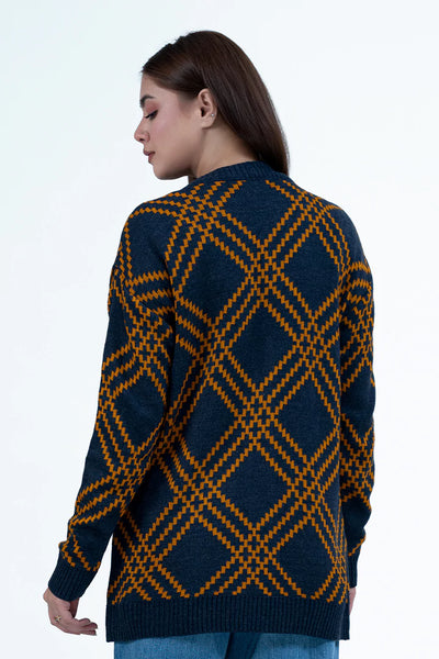 Navy Diamond Pattern Knitted Cardigan