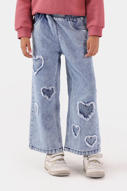 Straight Fit Jeans with Heart Patches - Cougar Clothing