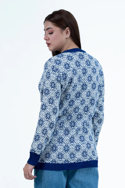 Blue Floral Knitted Cardigan