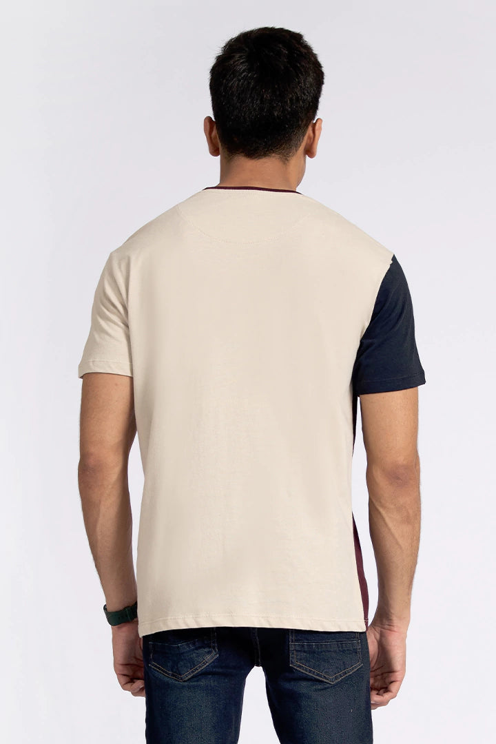 Light Beige Color Block T-Shirt