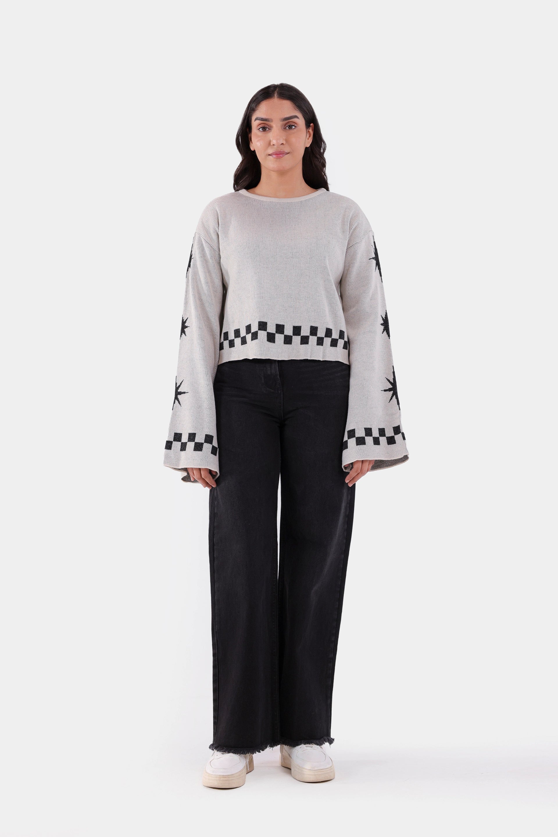 Cropped Jacquard Sweater - Cougar Clothing