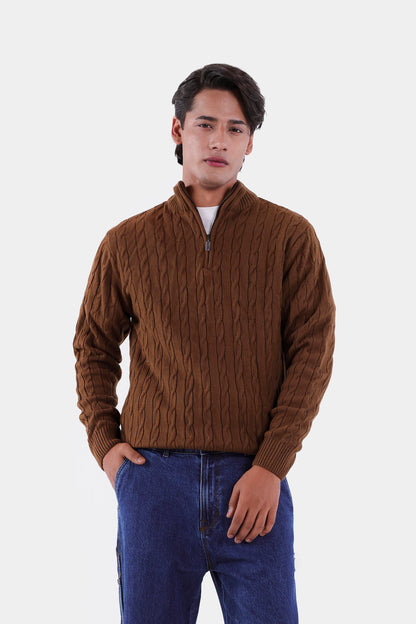 Quarter Zip Cable Knit Sweater - Cougar Clothing