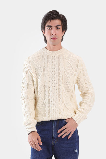 Cable Knit Crew Neck Sweater - Cougar Clothing
