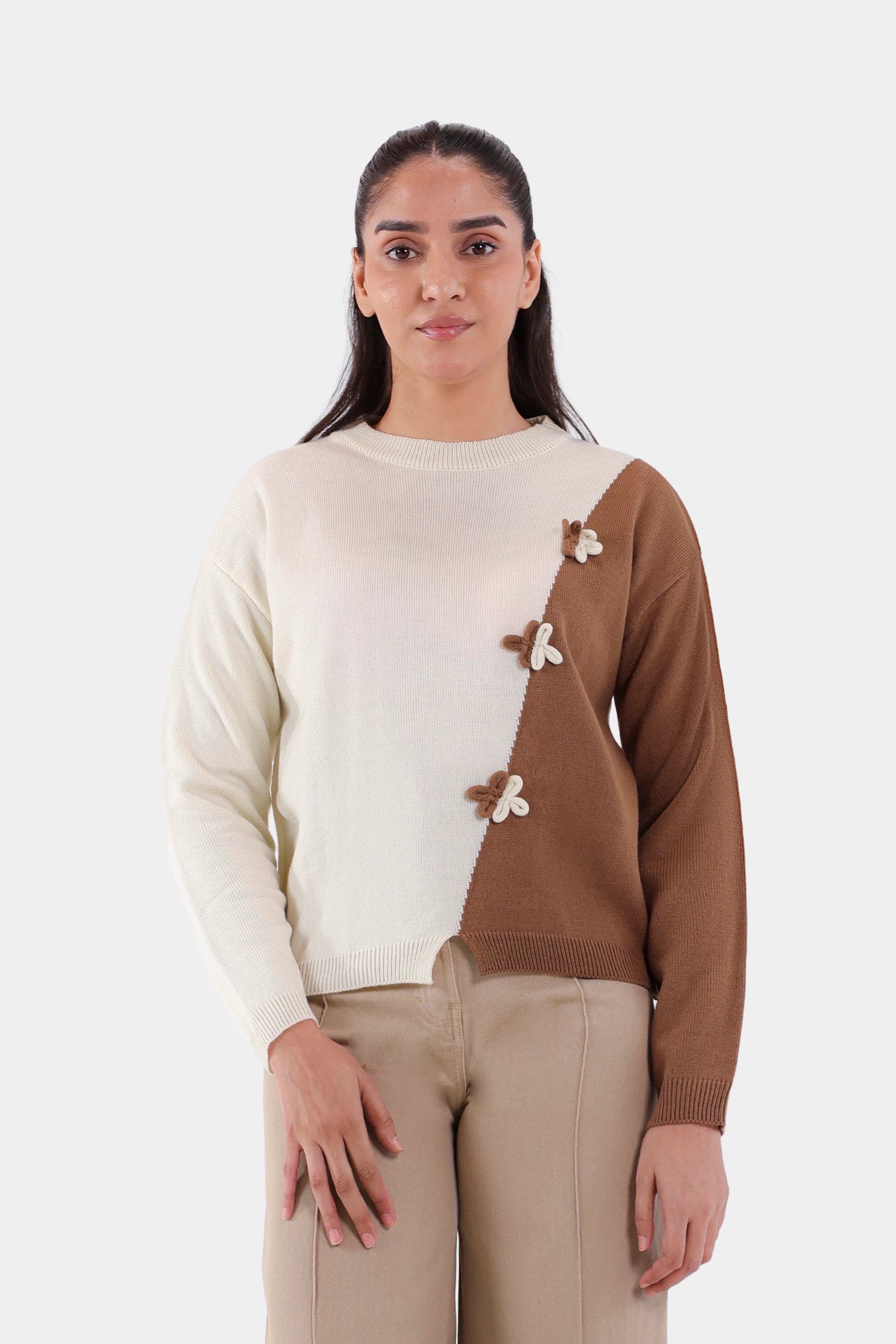 Color Block Bow-Detailed Sweater - Cougar Clothing