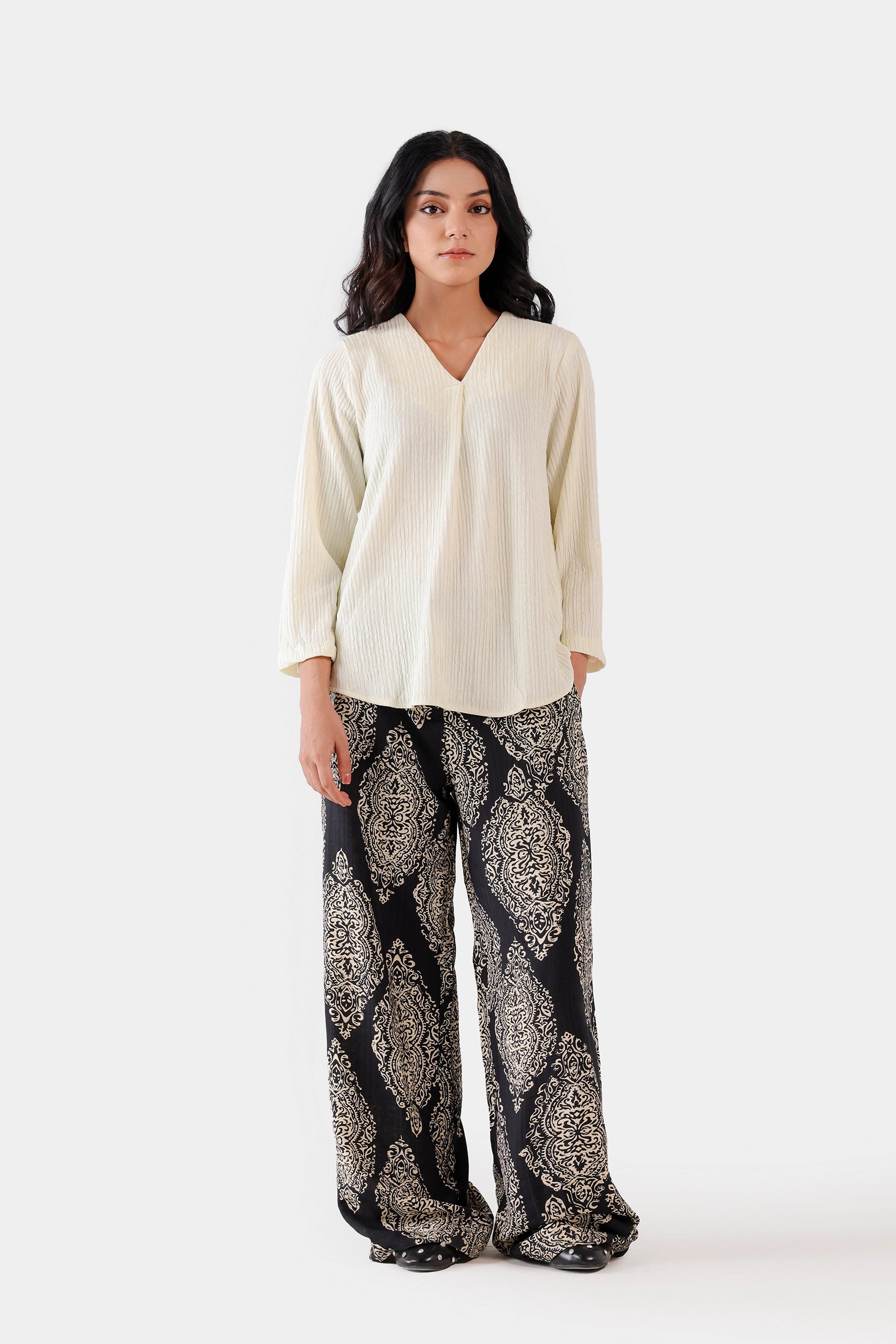 Textured V-neck Top - Cougar Clothing