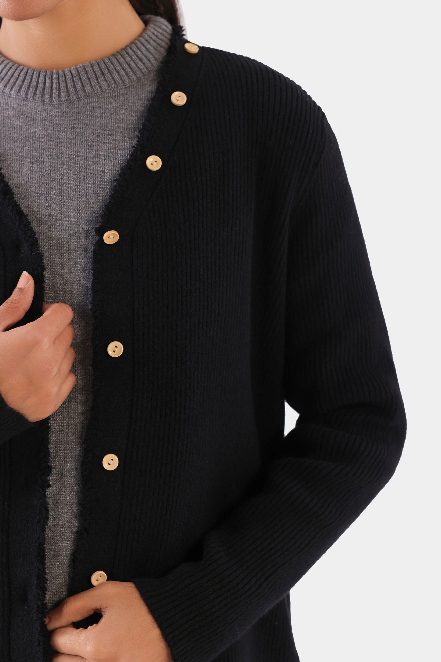 Frayed Placket Cardigan
