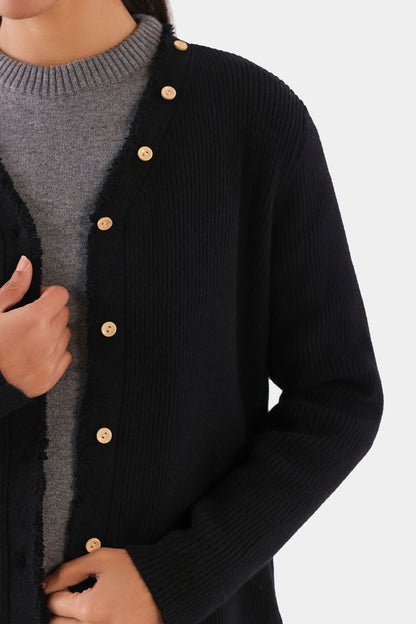 Frayed Placket Cardigan