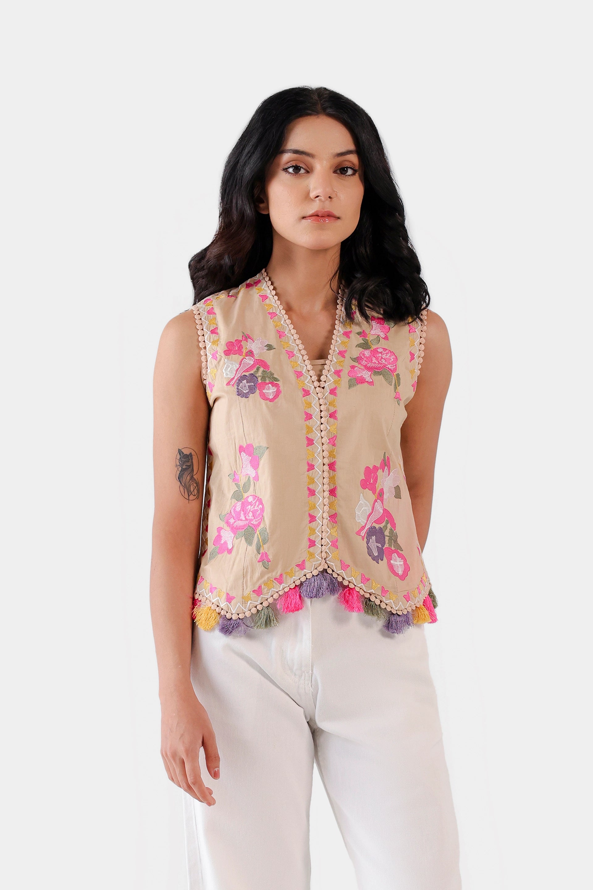 Cropped Embroidered Vest - Cougar Clothing