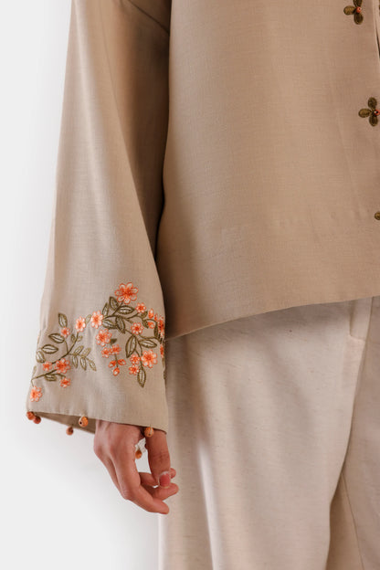 Toggle Closure Embroidered Top