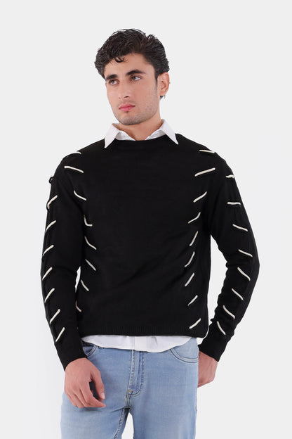 Contrast Cross Stitch Knit Sweater - Cougar Clothing