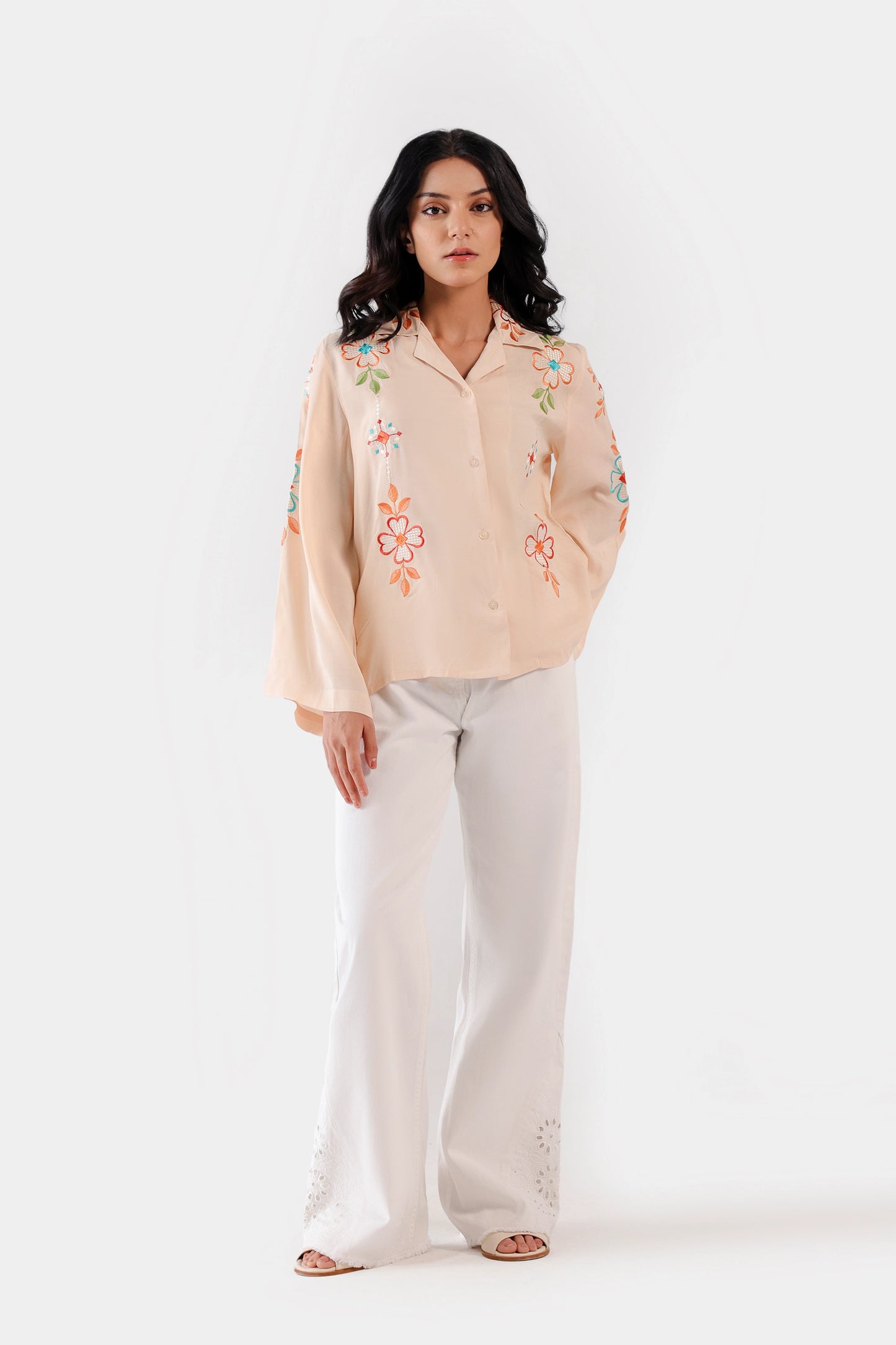 Raw Silk Embroidered Button Down - Cougar Clothing