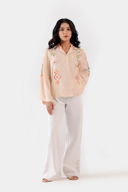 Raw Silk Embroidered Button Down - Cougar Clothing