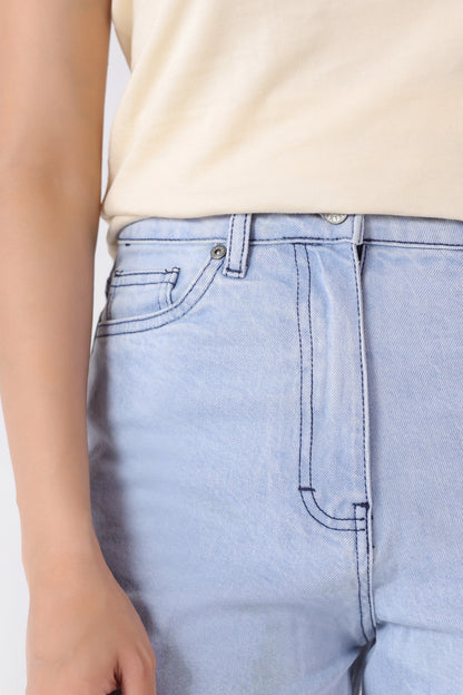 Straight Wide Leg Embriodered Jeans - Cougar Clothing