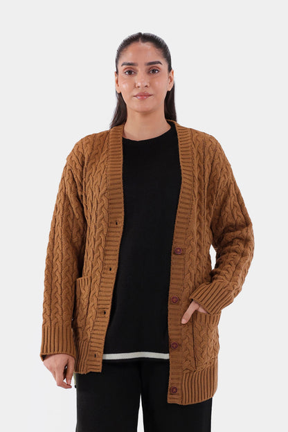 Cable Knit Patch Pockets Cardigan - Cougar Clothing