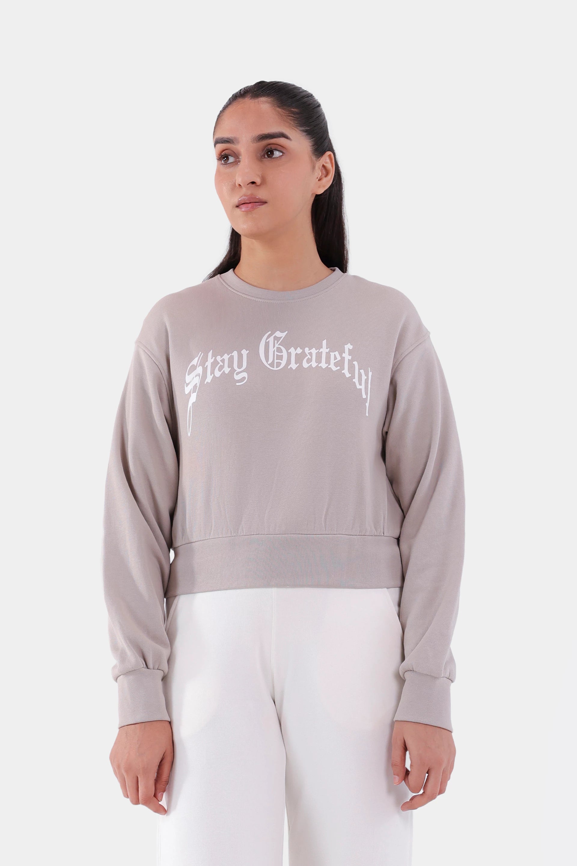 Cropped Text Print Sweatshirt - Cougar Clothing