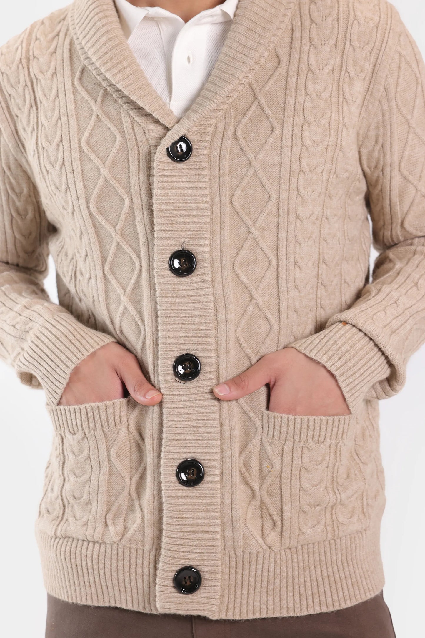 Cable Knit Shawl Collar Cardigan - Cougar Clothing