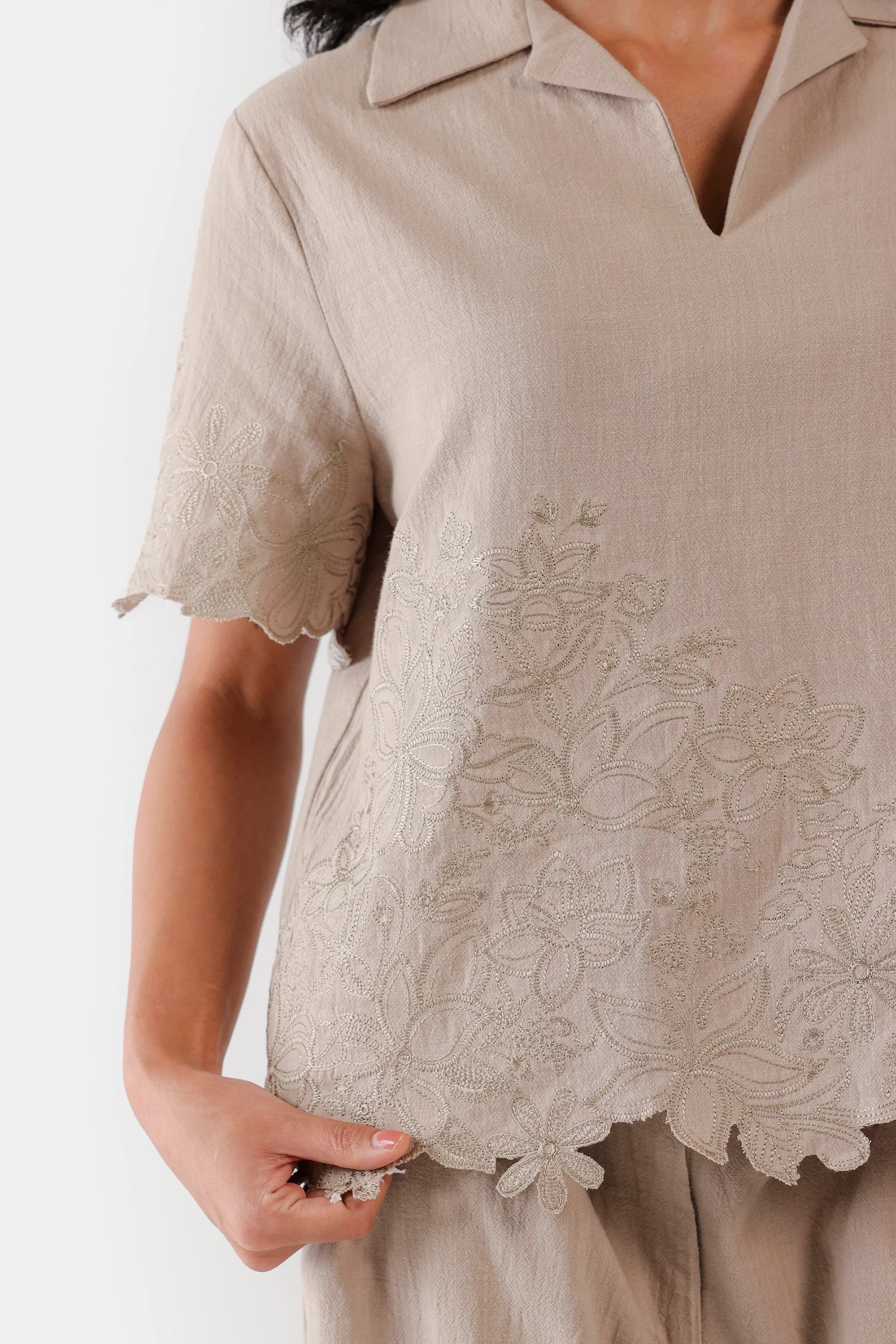 Embroidered Scalloped Top - Cougar Clothing