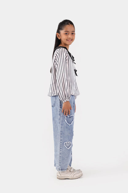 Bow Detailed Striped Top - Cougar Clothing